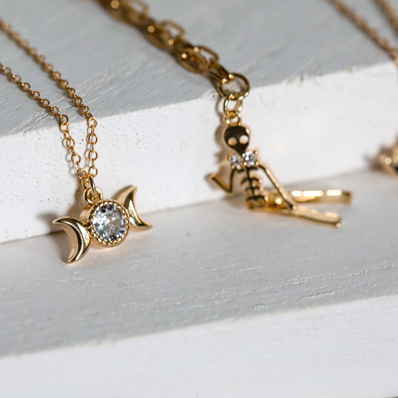 The Gilded Witch - Triple Goddess Moon Necklace: 14kt Gold Filled Chain - The Secret Garden Bookery