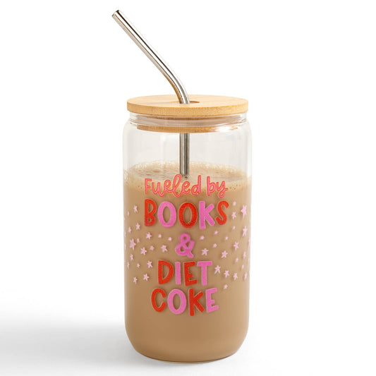 Pippi Post - Fueled By Books And Diet Coke Glass Can - The Secret Garden Bookery