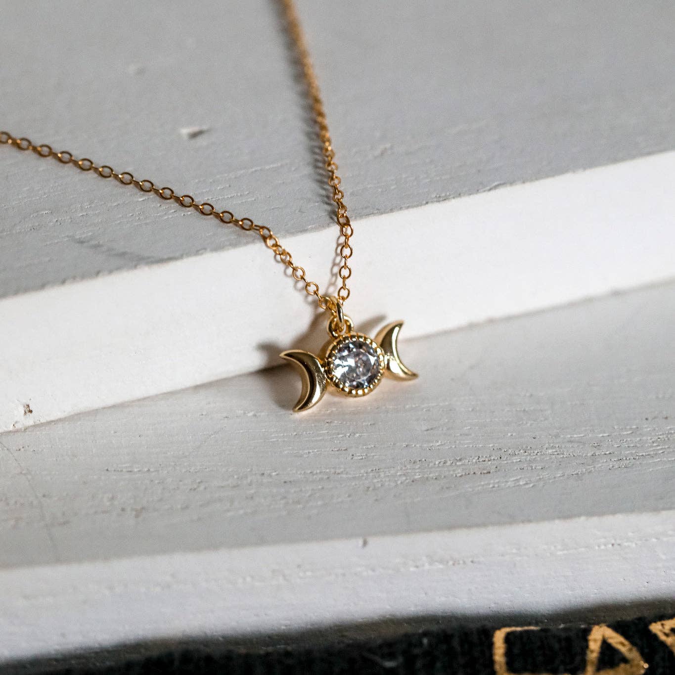 The Gilded Witch - Triple Goddess Moon Necklace: 14kt Gold Filled Chain - The Secret Garden Bookery