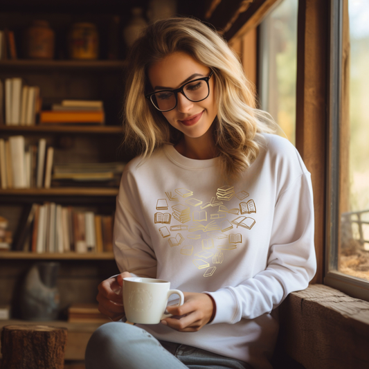 The Obstinate Octopus - "Golden Bronze Ombre Book Heart" Sweatshirt for Readers - The Secret Garden Bookery
