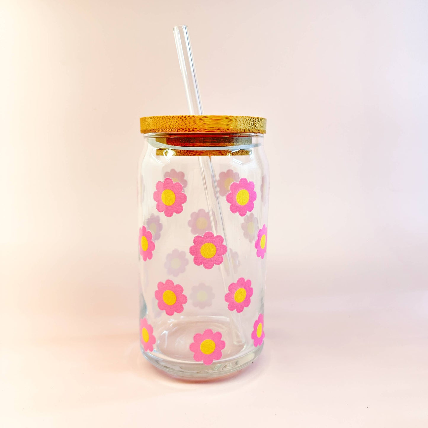 Oak Shore Collective LLC - Pink Flowers | Libbey Glass Beer Can Iced Coffee Glass - The Secret Garden Bookery