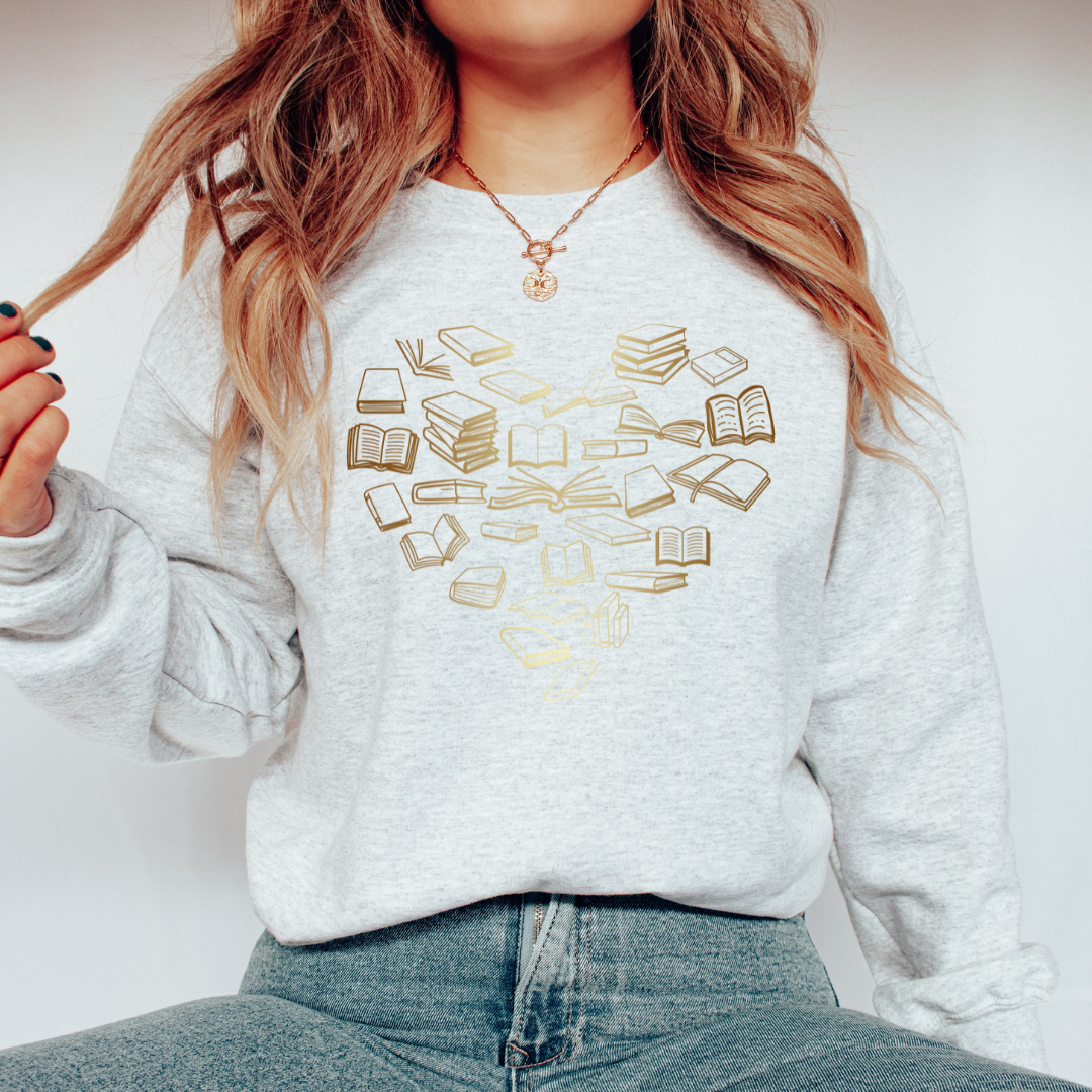 The Obstinate Octopus - "Golden Bronze Ombre Book Heart" Sweatshirt for Readers - The Secret Garden Bookery