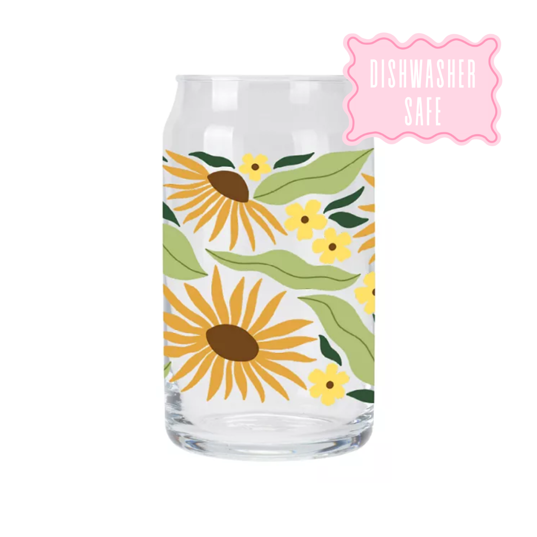 Oak Shore Collective LLC - Modern Sunflower | Libbey Glass Beer Can Iced Coffee Glass - The Secret Garden Bookery