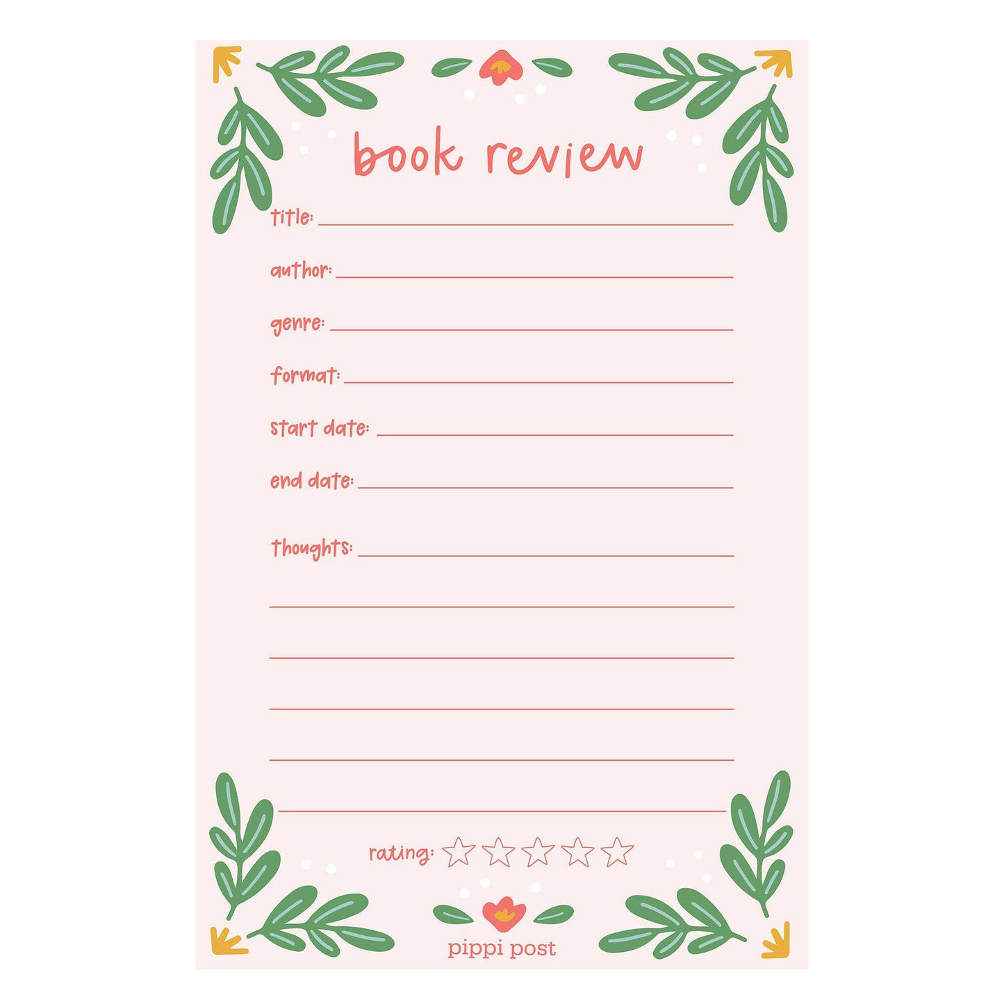 Pippi Post - Book Review 4x6 Notepad - The Secret Garden Bookery