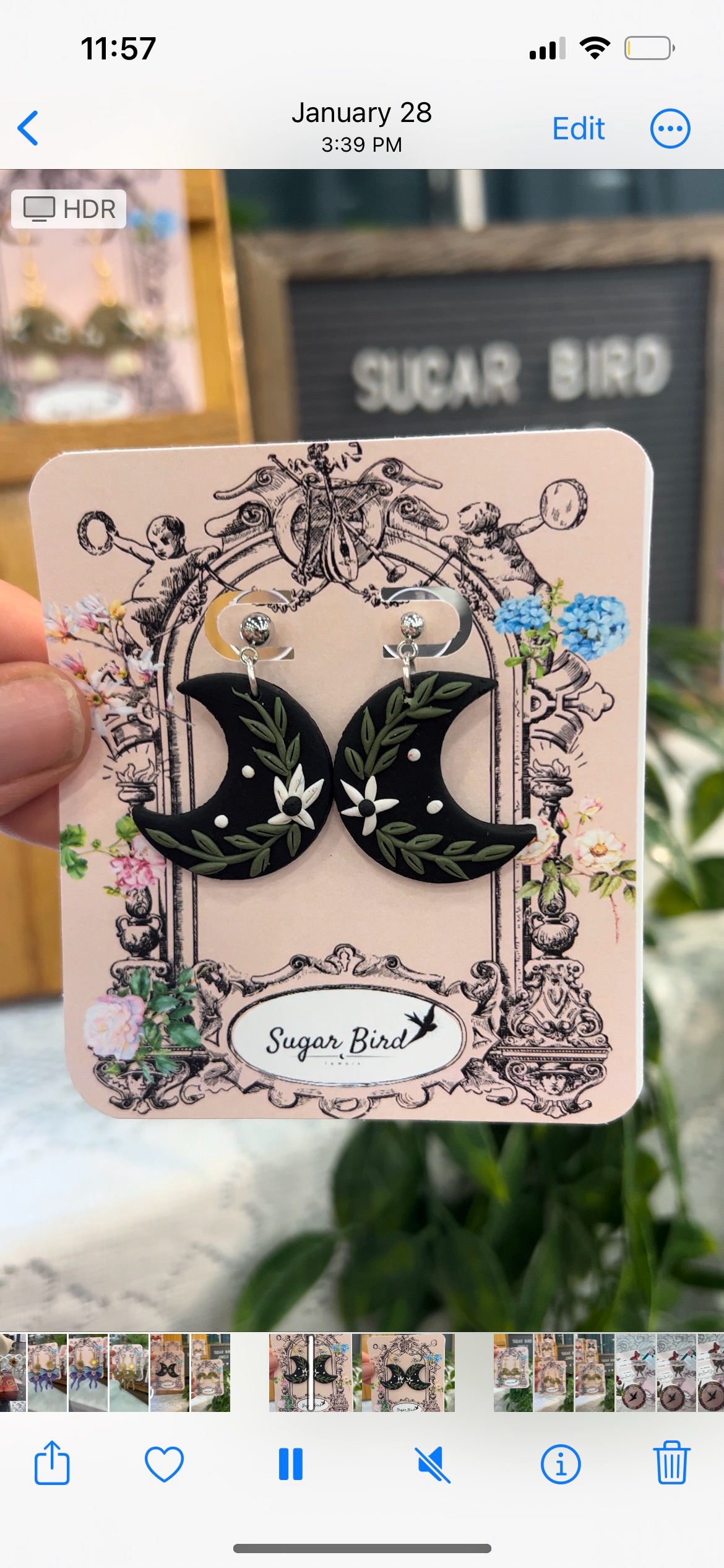 Sugar Bird Jewels - Floral moon earrings - The Secret Garden Bookery