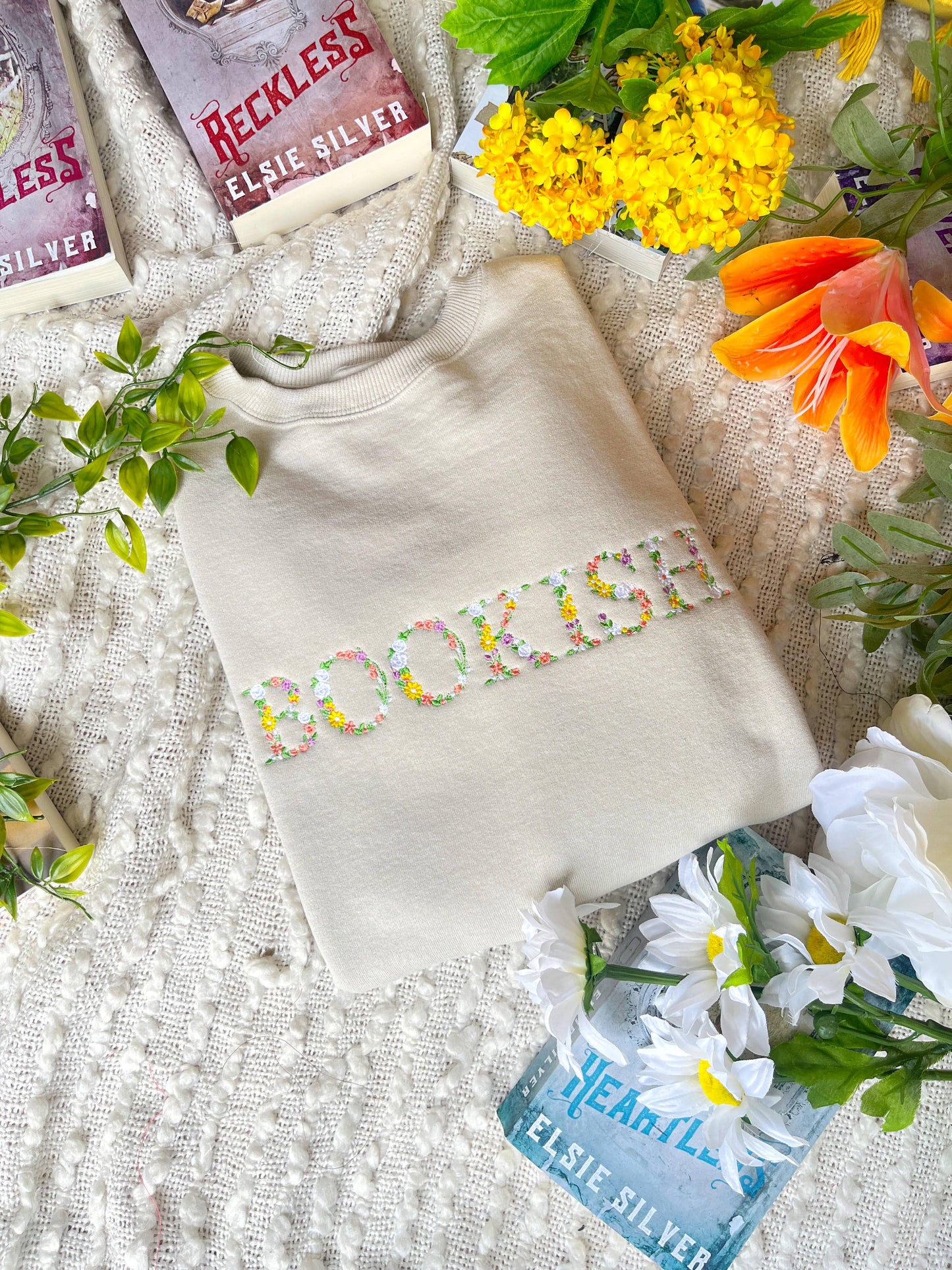 Threaded By Sabrina - Bookish Floral Spring Embroidered Sweatshirt / Book Sweashir - The Secret Garden Bookery
