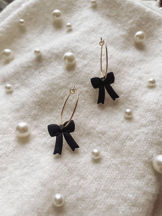 Placed by Grace - Black Bow Hoop Earrings